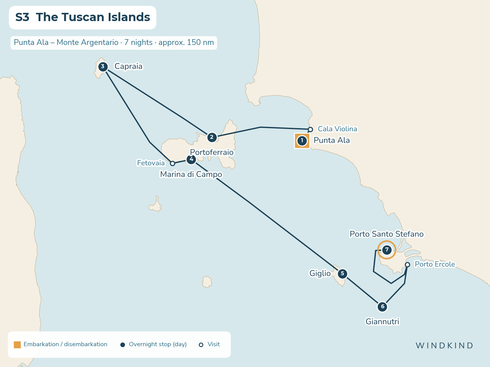 Route map S3: The Tuscan Islands