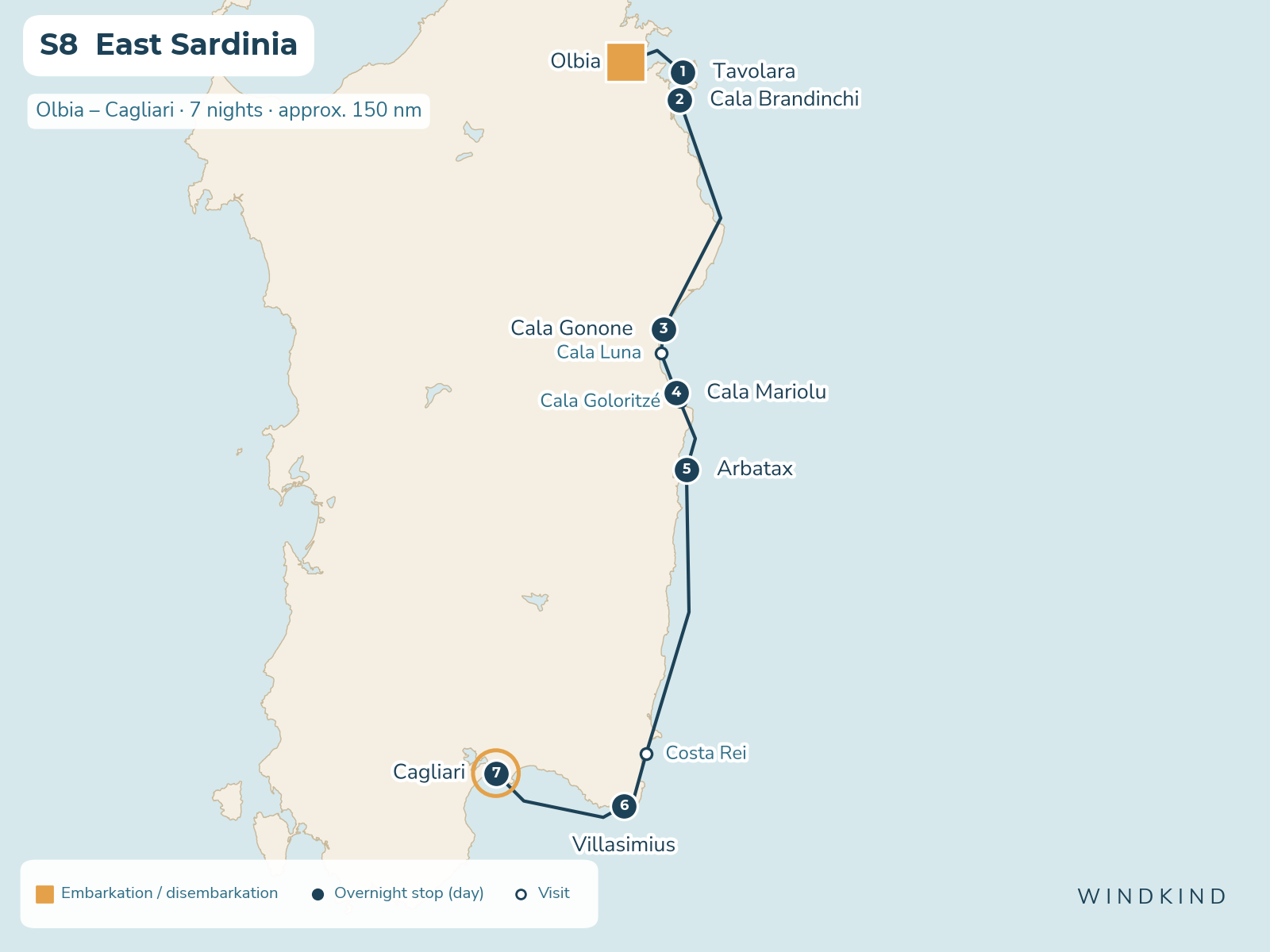 Route map S8: East Sardinia