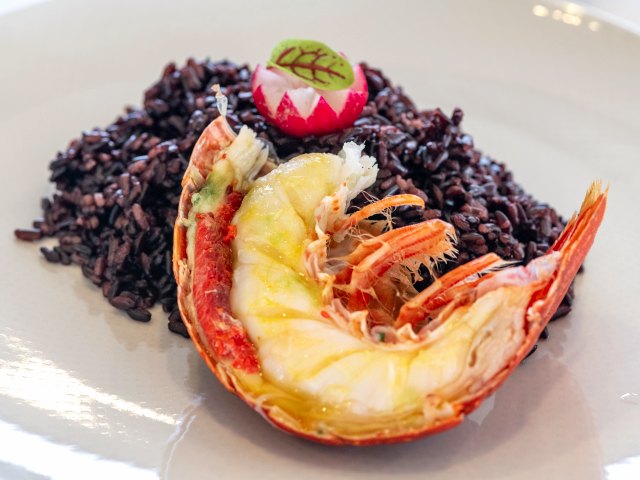 Grilled lobster on black rice