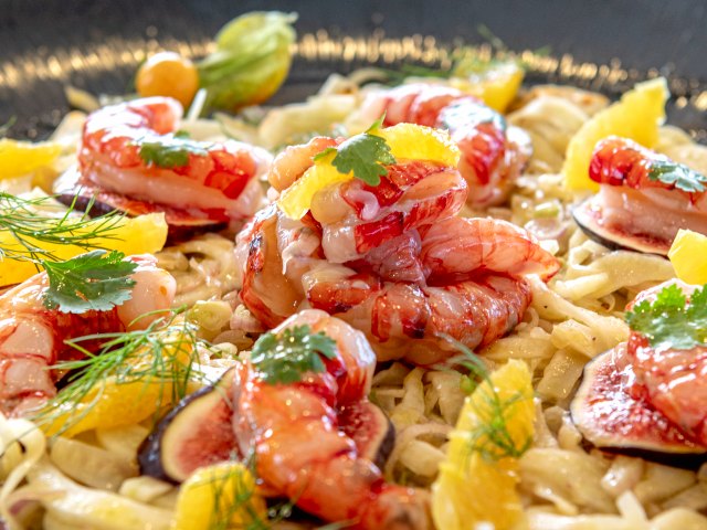 Red prawns on fennel and orange salad